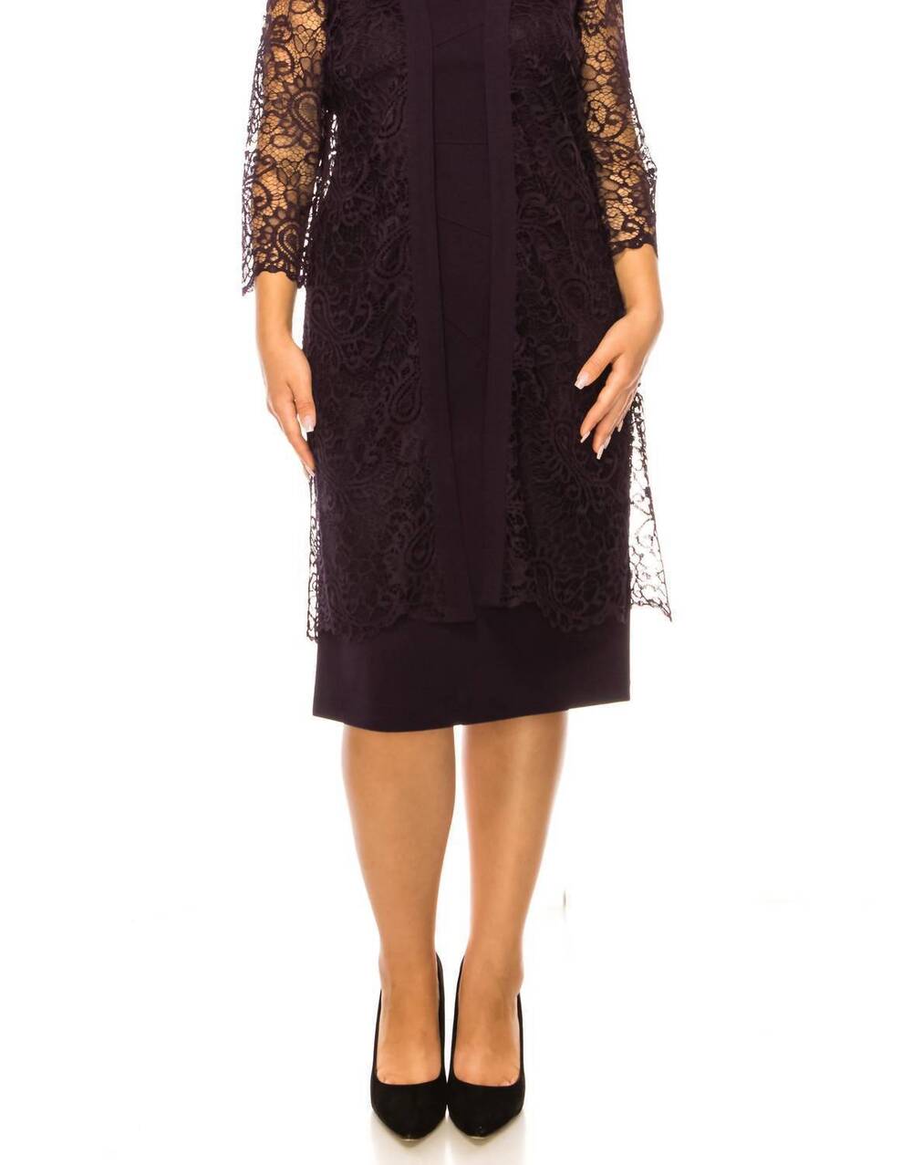 NEW BRIANNA milay 2-piece lace & beaded jacket dress in eggplant